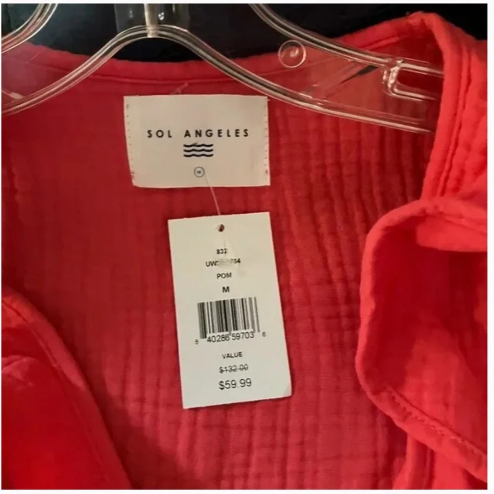 NWT Sol Angeles 100% cotton Ruffle V Neck Mini Dress - Pink M - Picture 2 of 3